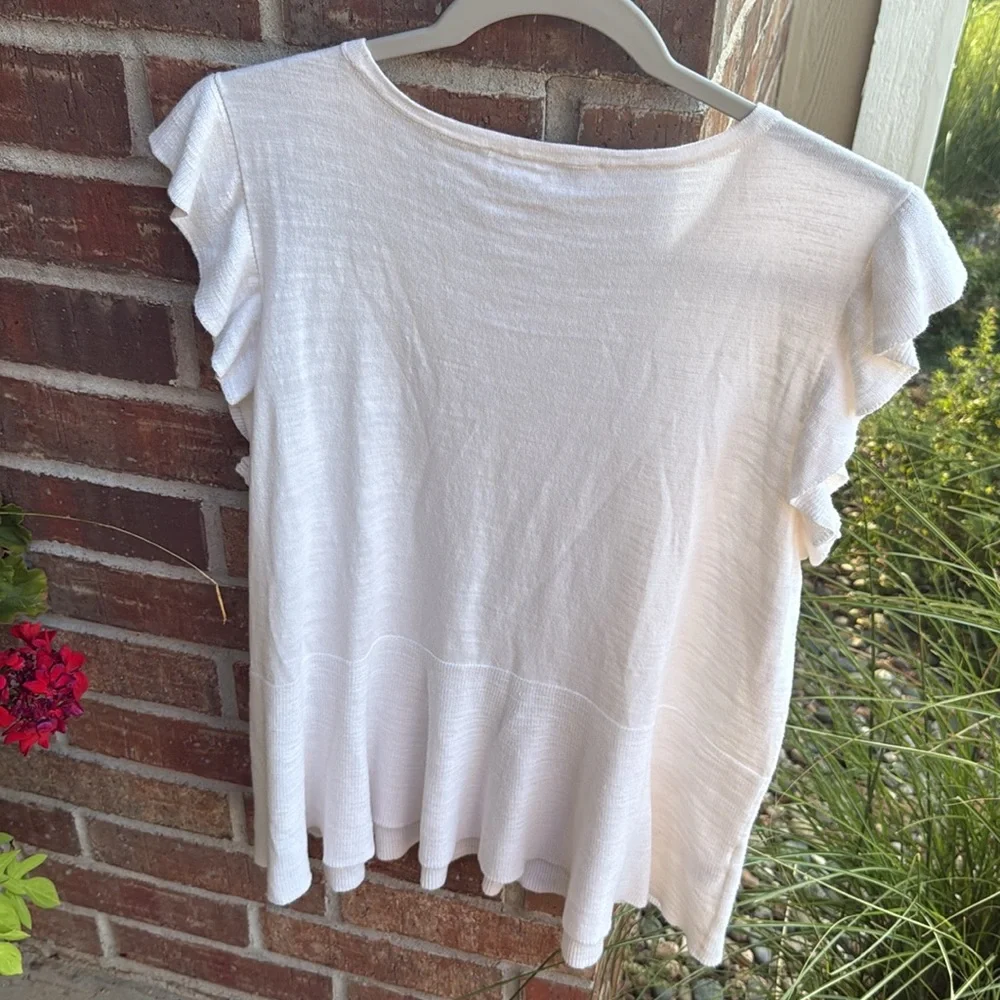 LOFT Ladies XL Cream Ruffle Short Sleeve Tee